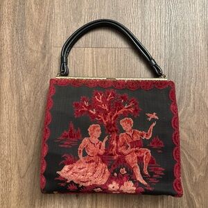 Vintage  Red & black Tapestry Top-Handle Bag